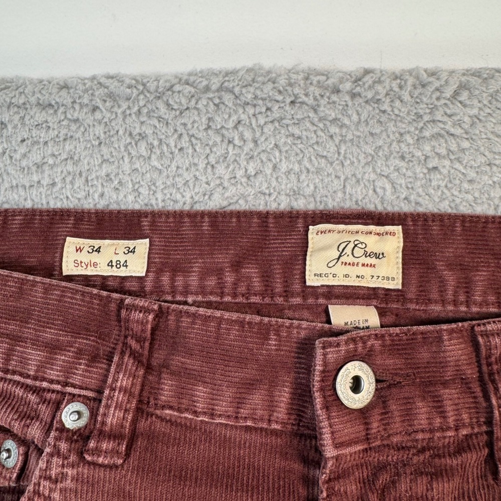 J.Crew 484 Slim Fit Corduroy Pants Mens 34x32 Maroon Stretch Re-Imagined - Picture 3 of 11
